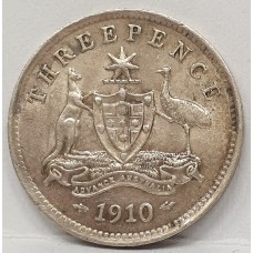AUSTRALIA 1910 . THREEPENCE . KEY FIRST YEAR . HIGH GRADE